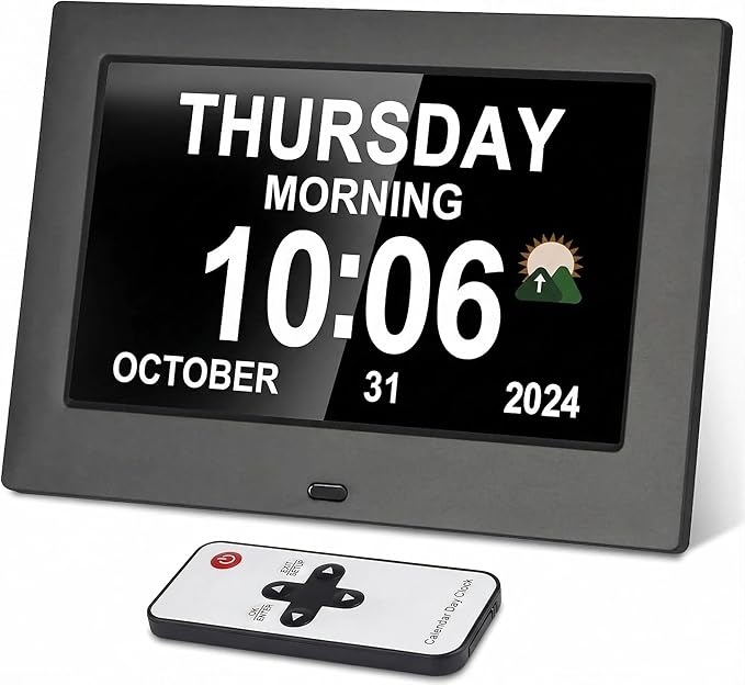 7-Inch Digital Watch, Large Font Display, 3 Display Modes, Many Alarms and Medication Alerts for Seniors and Alzheimer Patients (Black) (Black, 7-inch)