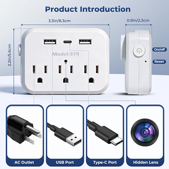 1080P HD Hidden Wall Outlet Camera WiFi Spy Cam with Motion Detection, Fast Charging & Remote Monitoring for Home Security