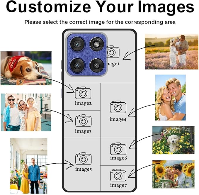 Custom Personalized Case for Motorola Moto G Stylus 5G 2025 6.7", Customized Multiple Photos Collage Text Phone Cover, Full Body Shockproof Soft Silicone Case, Anti-Scratch, Wireless Charging, Black
