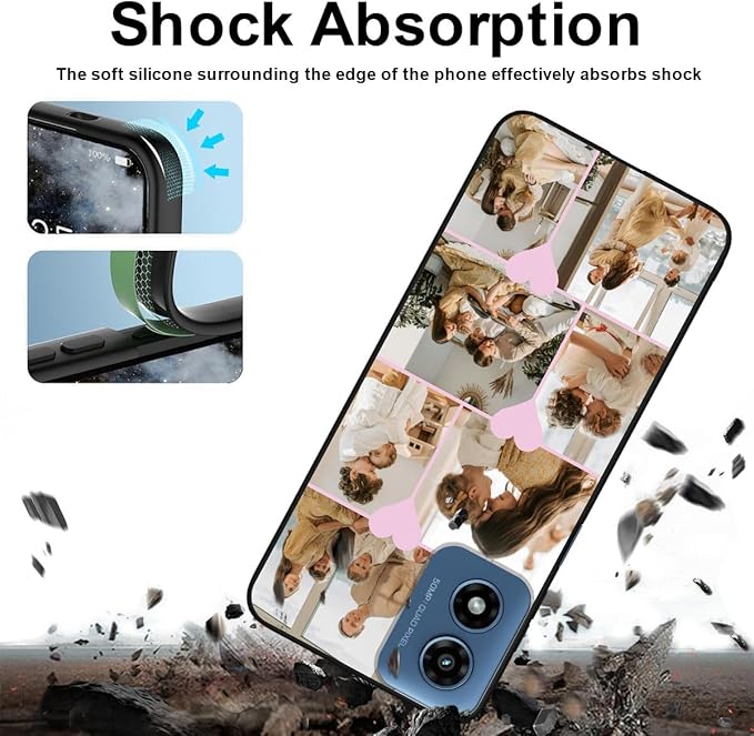 Personalized Photo Case for Motorola Moto G Play 2024 6.5 inch, Thin Slim Soft Rubber Black Phone Cover, Custom Picture Collage Pink Heart Cute Case for Women Girl, Gift for Birthday Anniversary