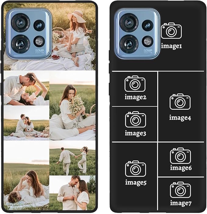 Custom Personalized Case for Motorola Moto Edge Plus 2023 6.67 inch, Customized Multiple Photos Collage Text Phone Cover, Full Body Shockproof Soft Silicone Case, Anti-Scratch, Wireless Charging,Black