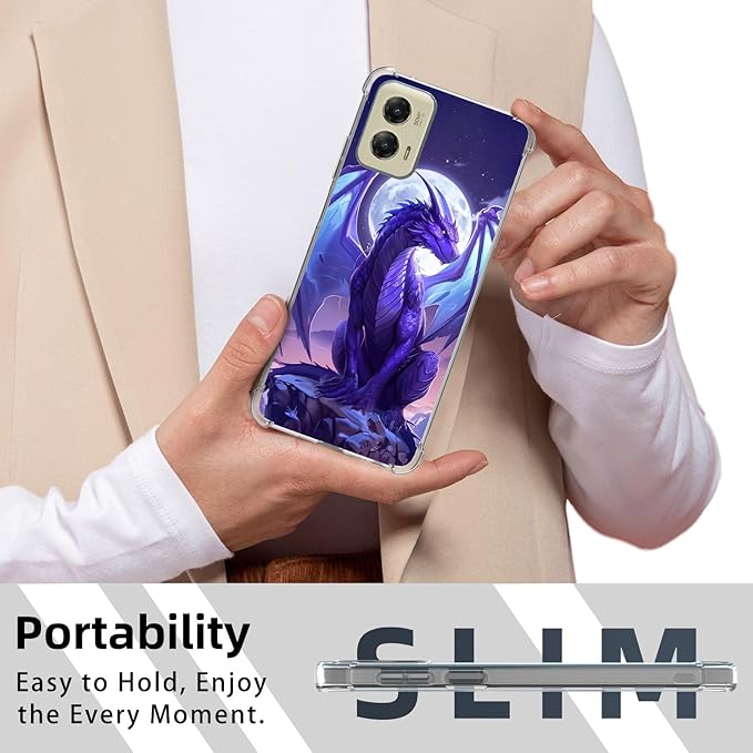 for Motorola G Stylus 5G 2024 Clear Phone Case, Lightweight Transparent TPU, Majestic Purple Dragon Shockproof Four Corner Anti-Fall Case 6.7" for G Stylus 5G 2024, Screen Protector Film