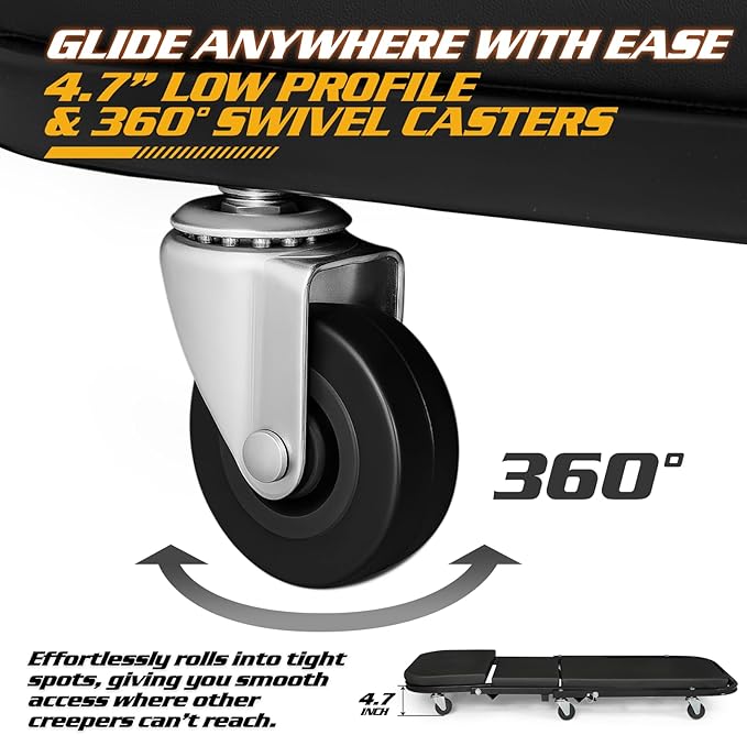 Magshion Garage Creeper Seats on Wheels, Length 40" 330 lbs Capacity 2 in 1 Folding Mechanic Creeper Garage Stool Lay Down or Sit (Black)