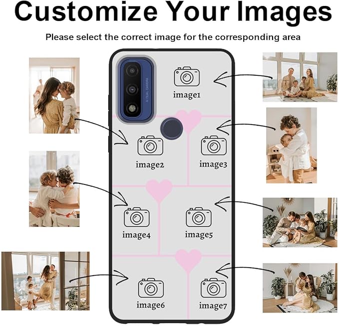 Styletify Personalized Photo Case for Motorola Moto G Pure 6.5 inch, Thin Slim Soft Rubber Black Phone Cover, Custom Picture Collage Pink Heart Cute Case for Women Girl, Gift for Birthday Anniversary