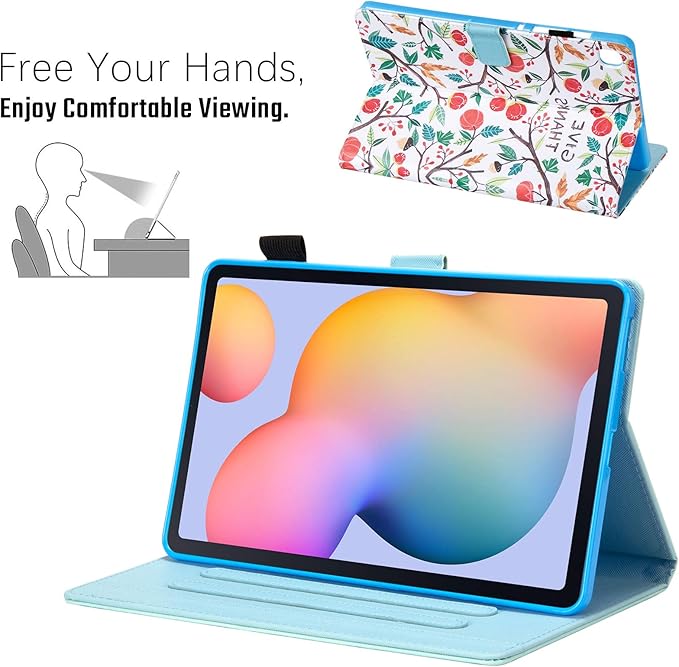 Dteck Case for Samsung Galaxy Tab S6 Lite Tablet 10.4 Inch (2024/2022/2020) - Protective Leather Folio Case with Auto Wake Sleep/Stand/Card Slots Function Cute Cartoon Lightweight Slim Cover (Fruit)