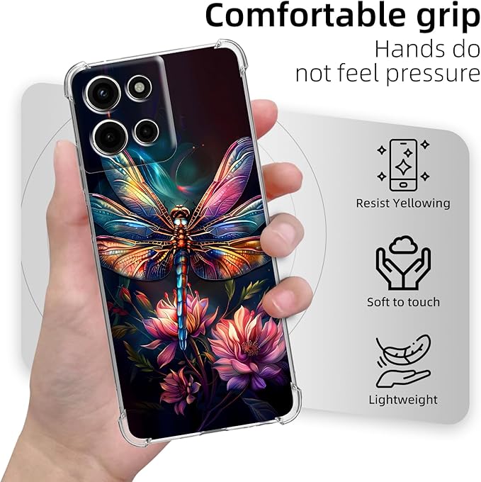 for Moto G Stylus 5G 2025 Clear Phone Case, Lightweight Transparent TPU, Shockproof Four Corner Anti-Fall Case 6.8" for Moto G Stylus 5G 2025 with Screen Protector, Colorful Dragonfly