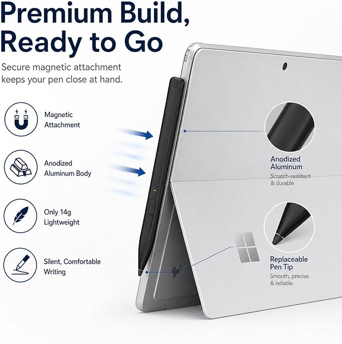 HATOKU Stylus Pen for Microsoft Surface: Slim Pen with 60H Long Battery - 4096 Pressure Sensitivity - 40min Fast Charging MPP2.0 Active Pencil for Surface Pro 11 10 X Laptop Studio Business Take Notes
