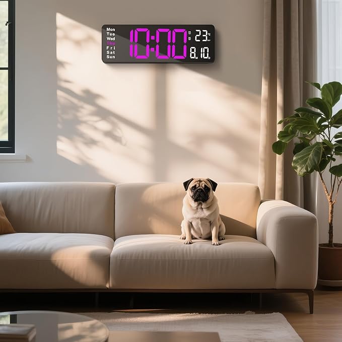 Digital Clock Large Display, 16" Large Digital Wall Clock for Classroom, Led Big Wall Clocks with Remote Control,Date,Week,Alarm,Temp,Night Light for Bedroom,Living Room,Gym,Office
