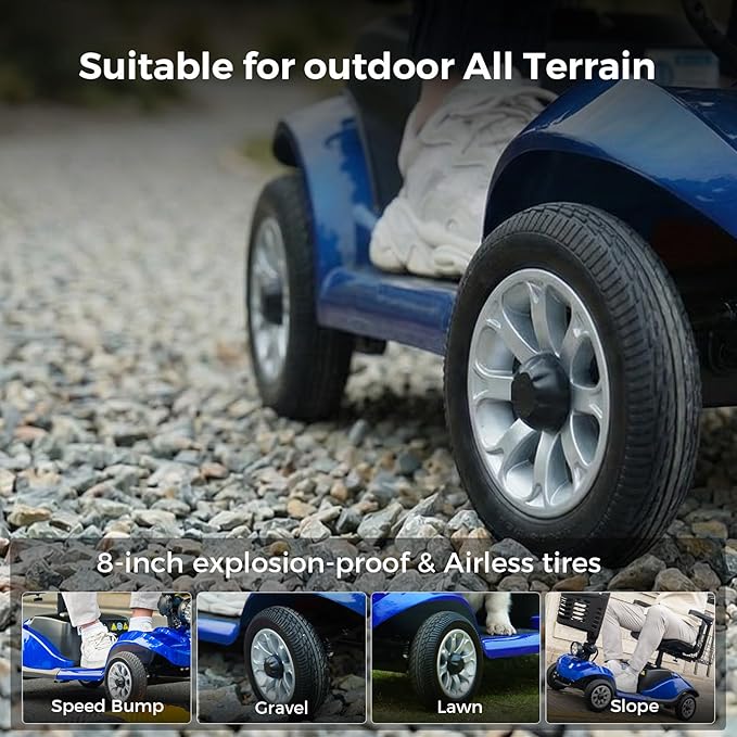 Paiseec Mobility Scooters for Seniors & Adults, Powered Mobility Scooters, 4 Wheel Foldable Mobility Scooter, All Terrain, LED Headlight & Dual Baskets, 350 lb Capacity, FDA Cleared (Blue)