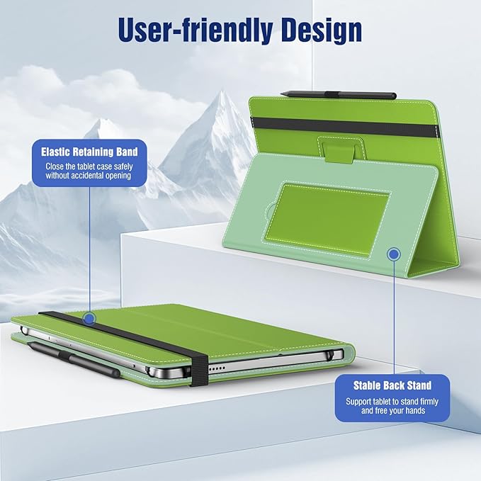 TiMOVO Universal Case for 10.1 Inch Android Tablet with Pen Loop, Lightweight Folding Stand Cover with Hand Strap for All 9.6"-11" Touchscreen Tablet, Green