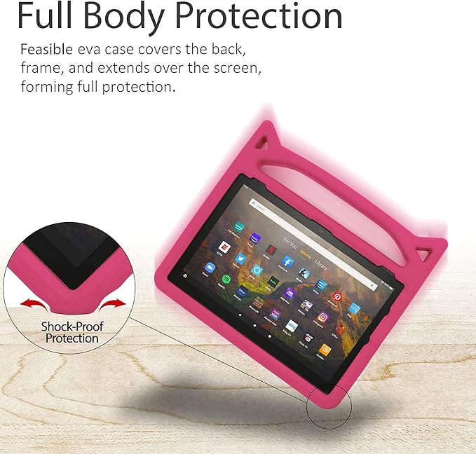 Case for Amazon Fire HD 10 Tablet 10.1" Inch Display (13th Generation, 2023 Released) - Lightweight Shockproof Kickstand Handle Kids Cover Case + 1 Screen Protector and 1 Stylus (Pink)
