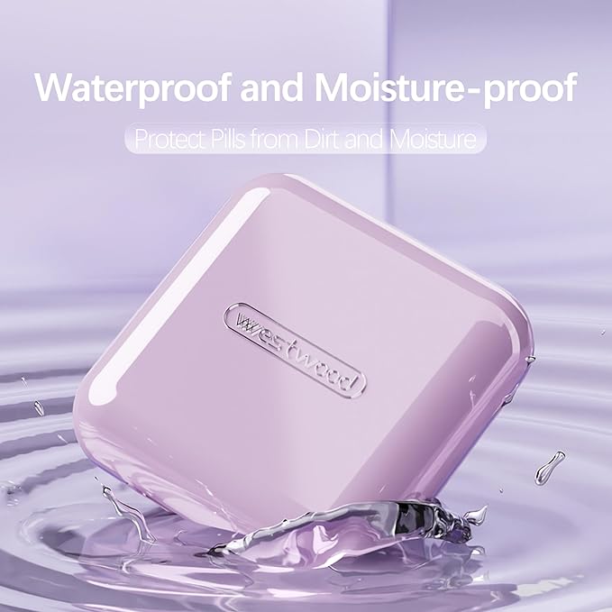 DUBSTAR Small Pill Box for Purse, Moisture Waterproof Travel Pill Case with 4 Compartments, Daily Pill Organizer for Vitamins & Medication (S-Purple)