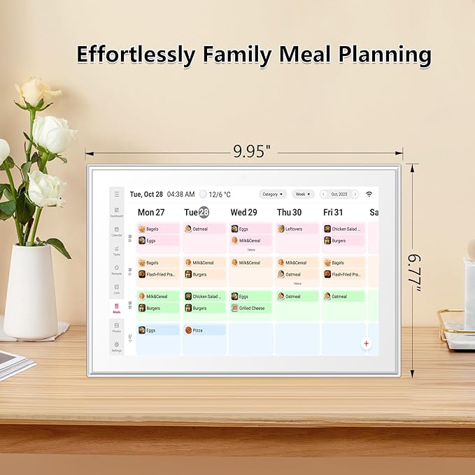 Moonka 10.1" Wall Planner Digital Calendar & Chore Chart, Smart Full HD Touchscreen Interactive Display for Family Schedules, To Do List, Meal Planner, Great for Organizing Your 2026 Calendar