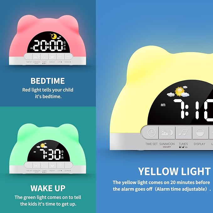 Wake Up Light Alarm Clock for Kids, Toddler Sleep Training Clock with RGB Night Light, Sound Machine, Dual Alarms, Birthday Gift for Girls Kids, Toddler Clock Stay in Bed, Bedroom