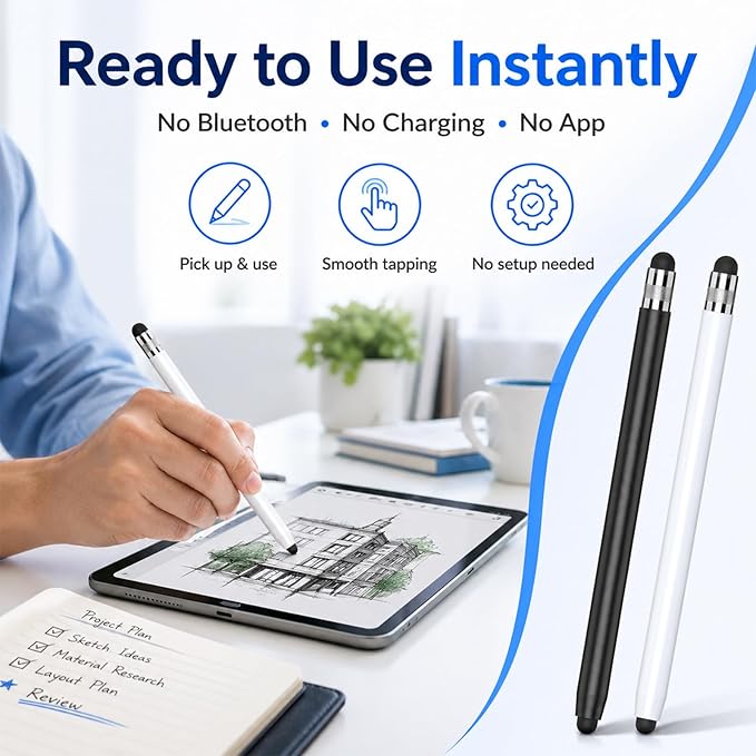 HATOKU 2 Packs Stylus Pen for iPad & Touchscreen Devices (Black & White), Dual Tip Rubber Stylus, No Bluetooth/No Charging, High Sensitivity Capacitive Magnetic Pencil for iPad iPhone Android Tablets