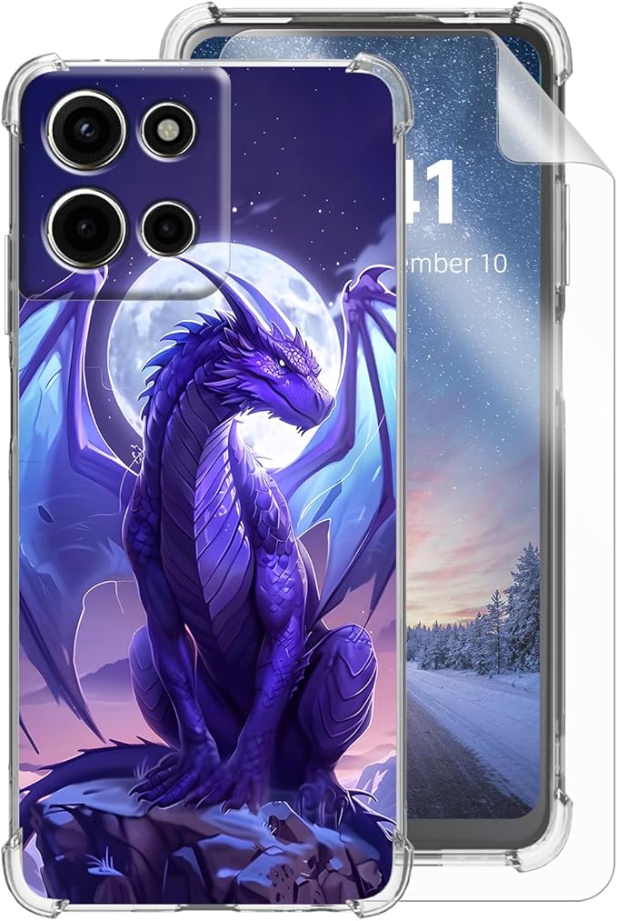for Moto G Stylus 5G 2025 Clear Phone Case, Lightweight Transparent TPU, Shockproof Four Corner Anti-Fall Case 6.8" for Moto G Stylus 5G 2025 with Screen Protector, Majestic Purple Dragon