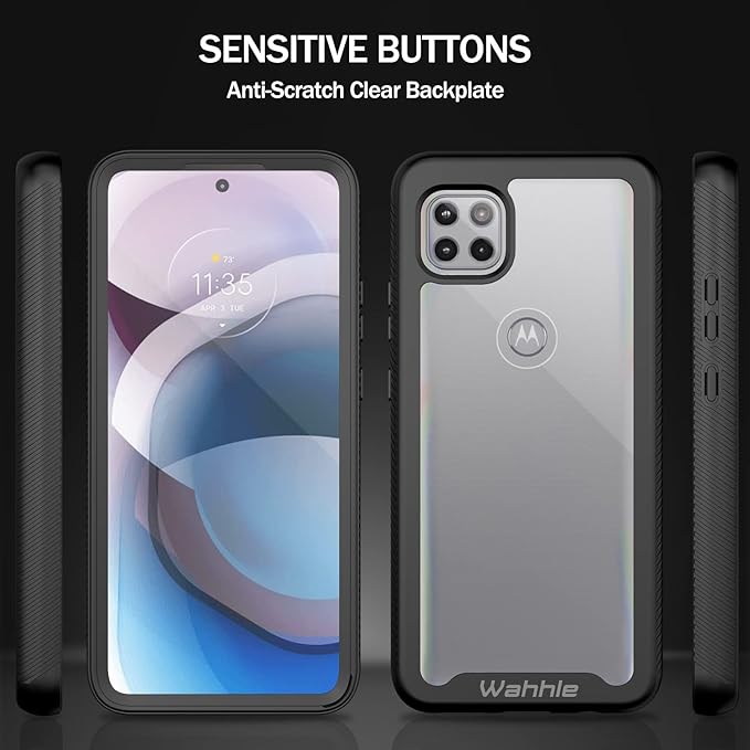 wahhle Compatible with Motorola One 5G Ace Phone Case, Built in Screen Protector Full Body Shockproof Slim Fit Bumper Protective Phone Cover for 1 5G Ace Men Women-Black/Clear