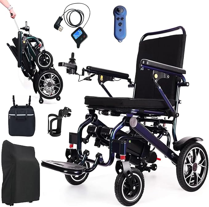 Electric Wheelchairs for Adults, 25 Miles New Remote Controlled Wheelchair, Ultra Lightweight 42LBS Folding Compact Motorized Wheelchair, Unique Blue Green Gradient Color, Airline Approved