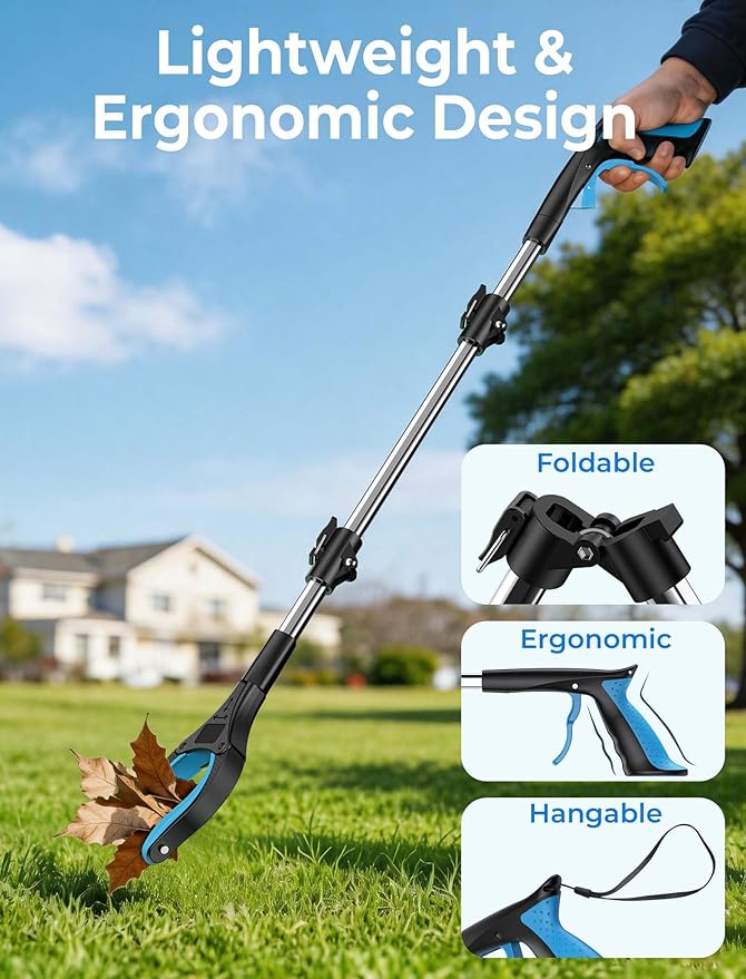 32" 2-Pack Grabber Reacher Tools, Upgraded Strong Foldable Grabber Pickup Tool, Rotating Extended Anti-Slip Jaw, Magnet & Heavy Duty Grip, Wide Claw Trash Claw Lightweight Grabber for Seniors Patient