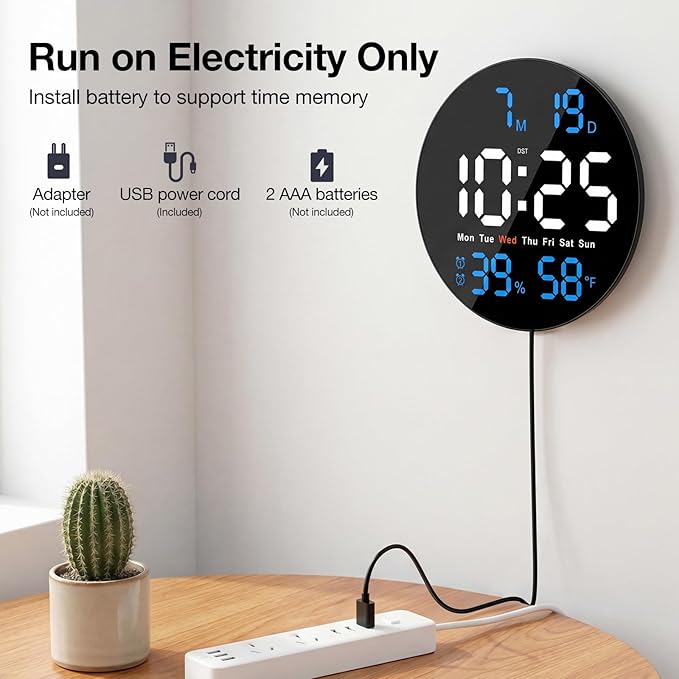 Large Digital Clock for Classroom, Digital Classroom Clocks for Teachers, 10" Round LED Clock with Large Display，Date, Countdown Timer, Remote Control, Temperature, Electric (Blue)