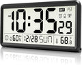 EASYERA 15'' Large Digital Wall Clock Battery Operated, Atomic Clock with Indoor Temperature and Humidity, Self-Setting with Auto DST, for Kitchen, Classroom, Living Room (Batteries Not Included)