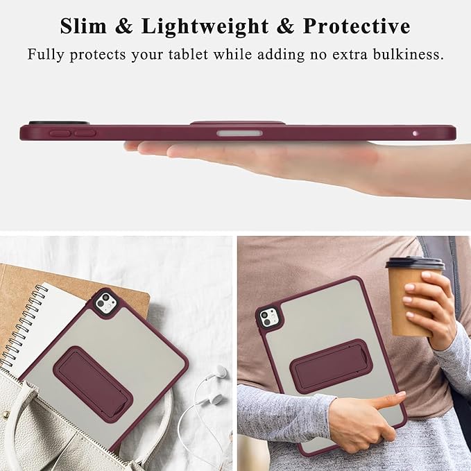 Dteck for iPad Pro 11-inch (M4/M5) 2024/2025 Release Thin Clear Case with Foldable Kickstand, Slim Fit and Lightweight, Scratch Resistant Protective Simple Transparent Tablet Back Cover Shell, Red