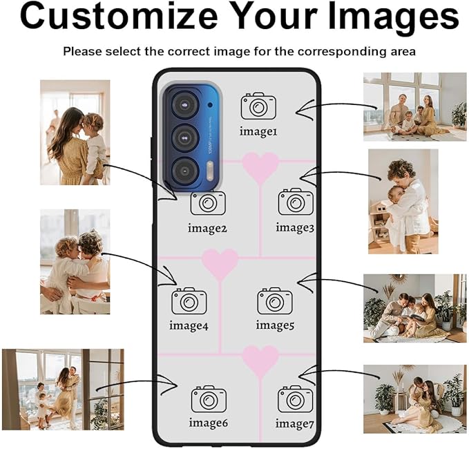 Personalized Photo Case for Motorola Moto Edge 2021 6.8 inch, Thin Slim Soft Rubber Black Phone Cover, Custom Picture Collage Pink Heart Cute Case for Women Girl, Gift for Birthday Anniversary