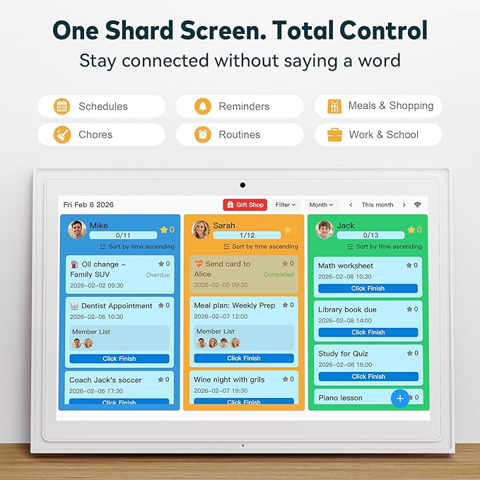 Digital Calendar Touchscreen, Smart Family Electronic Calendar and Digital Picture Frame - Digital Wall Planner with Schedule, Chore Chart, Meal Planner, Tasks, Wall & Desk Display - 10.1''