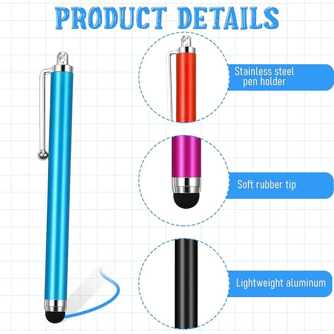 100 Pieces Stylus Pen for Touchscreen Universal Capacitive Touch Screen Pens Mesh Fiber Tip Stylus Pens for All Precision Capacitive Universal Touch Screen Devices,8 Colors