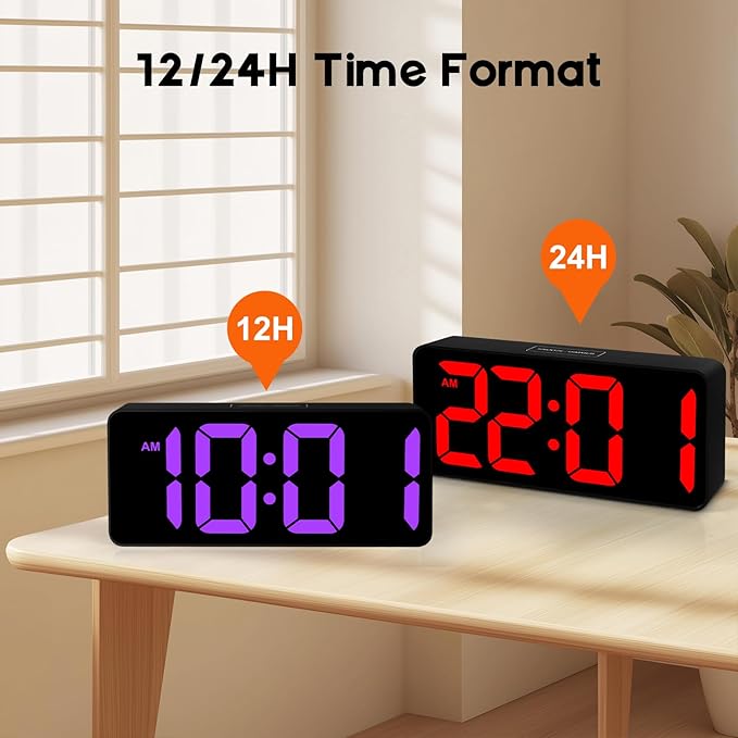 Small Digital Alarm Clock for Bederoom, Large Big Numbers Display with Brightness Dimmer,Dual Alarm, Snooze,12/24Hr,Adjustable Volume Loud Bedside Alarm Clock for Kids Teens Boys Girls (Black)