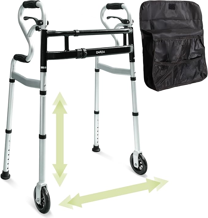 Darza R-Style Narrow Walkers with Storage Bag - Width Height Adjustable Walker, Lightweight Folding Walkers for Seniors Handicapped & Disabled, Up to 350 lbs