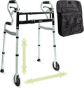 Darza R-Style Narrow Walkers with Storage Bag - Width Height Adjustable Walker, Lightweight Folding Walkers for Seniors Handicapped & Disabled, Up to 350 lbs