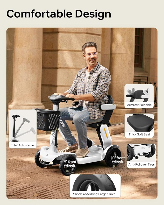 Paiseec S3 Mobility Scooter, Folding Mobility Scooters for Seniors, All Terrain Mobility Scooter, Electric Mobility Scooters for Adults, Folding Mobile Scooter, Auto Speed Control (White, S3-40 Miles)