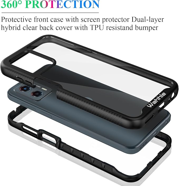 wahhle Compatible with Moto G 5G 2023 Case, Moto G Power 5G 2023 Case, Built in Screen Protector Full Body Shockproof Slim Fit Bumper Protective Phone Cover for Men Women-Black