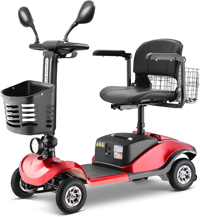 Folding Mobility Scooter for Seniors 4 Wheel Scooter for Adults Electric Medical Scooter Compact for Travel - Electric Powered Wheelchair Device - Compact Heavy Duty Mobile (Red)