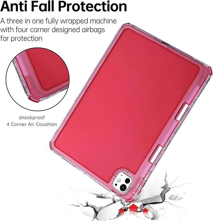 Dteck for iPad Pro/Air 13" (M5/M4/M3/M2), Pro 12.9" (6th/5th/4th/3rd Gen) Clear Case with Pencil Holder/Screen Protector Film/Stylus, 3 Layers Protective Lightweight Slim Transparent Back Cover, Red
