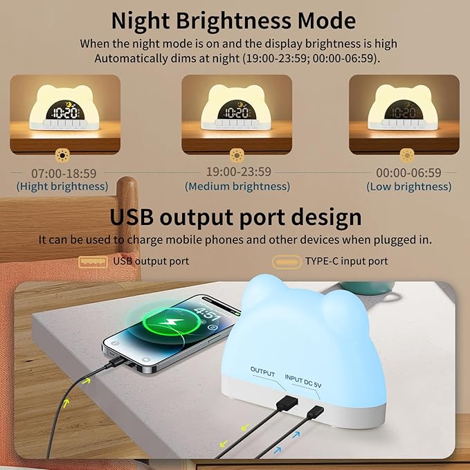 Wake Up Light Alarm Clock for Kids, Toddler Sleep Training Clock with RGB Night Light, Sound Machine, Dual Alarms, Birthday Gift for Girls Kids, Toddler Clock Stay in Bed, Bedroom