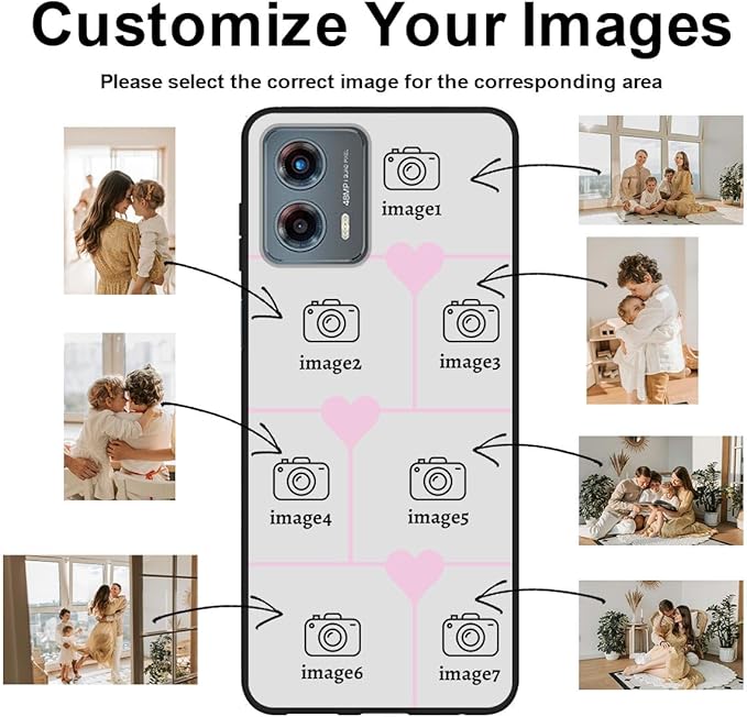 Personalized Photo Case for Motorola Moto G 5G 2023 6.5 inch, Thin Slim Soft Rubber Black Phone Cover, Custom Picture Collage Pink Heart Cute Case for Women Girl, Gift for Birthday Anniversary
