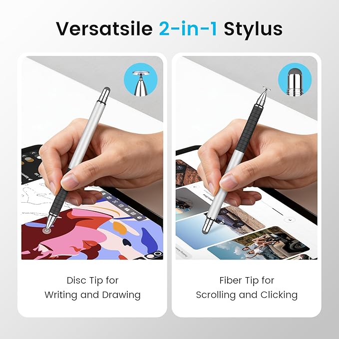 MEKO 6 Pcs Stylus Pen for Touchscreen, 2-in-1 High Sensitivity & Precision for Switch, iPad/iPhone/Samsung/Android Phones & Tablets, Skylight & More, All Touch Screen Devices (Silver)