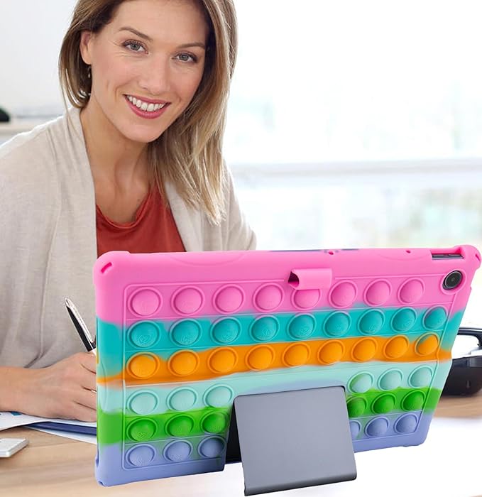 Silicone Tablet Case with Shoulder Strap Built in Pen Holder and Stylus Pen Lightweight Soft Cute Cover Compatible with Lenovo Tab Plus 11.5 Rainbow