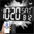 XREXS 17.2" Digital Wall Clock with Remote Control, Bluetooth Sync Time LED Digital Clock for Living Room Decor, Auto DST, Temperature for Living Room, Gift for Elderly and Teens