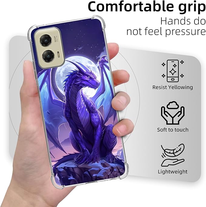 for Motorola G Stylus 5G 2024 Clear Phone Case, Lightweight Transparent TPU, Majestic Purple Dragon Shockproof Four Corner Anti-Fall Case 6.7" for G Stylus 5G 2024, Screen Protector Film