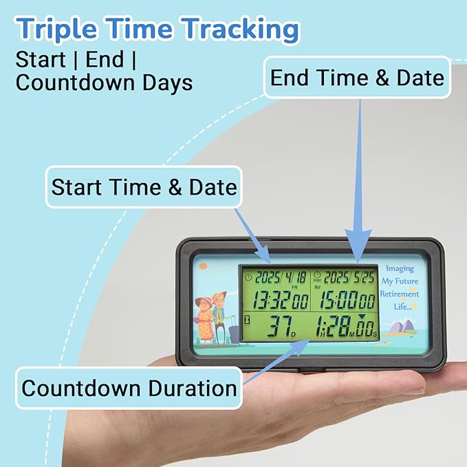 AIMILAR 1999 Days Countdown Timer - Digital Countdown Clock for Retirement & Events with Backlight, Alarm Functuon, Dual Time Display, Customizable Cards