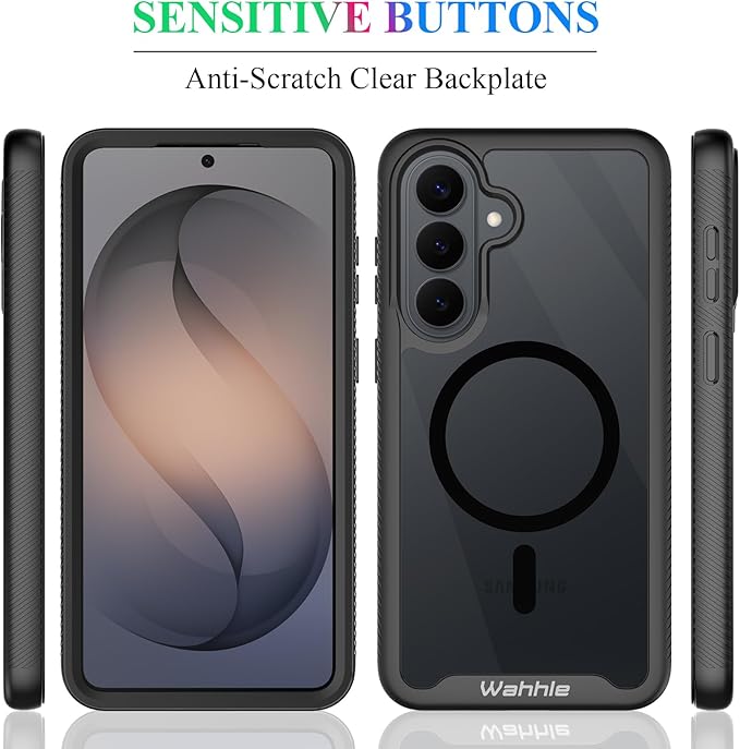 wahhle Compatible with Samsung Galaxy S26+ Plus Case, Magnetic Wireless Charging Built in Screen Protector Full Body Shockproof Slim Fit Bumper Protective Phone Cover - Black/Clear