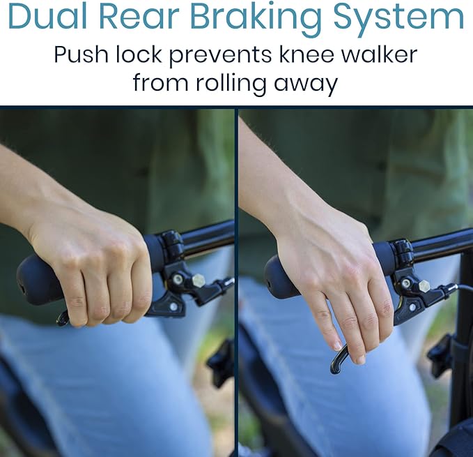 Vive Mobility All Terrain Knee Scooter Walker for Foot Injuries - Adult Broken Leg Crutch Cart Roller for Surgery, Broken Foot, Ankle Injury - Kneeling Rolling Steerable Seated Wheel Scooter Aid