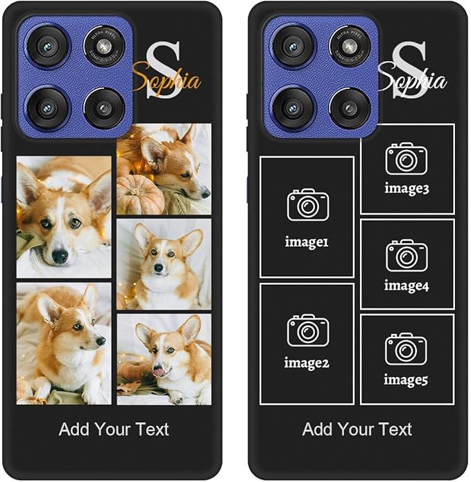 Personalized Picture Case for Motorola Moto G Stylus 5G 2025 Customized Name Initials Phone Cover, Custom Multi-Picture Collage Shock-Resistant Soft Protective TPU Case, Gifts for Mother's Day, Black