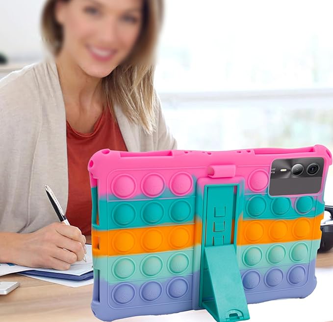 Silicone Tablet Case with Stand/Shoulder Strap/Stylus Pen Compatible with Blackview Tab 90 WiFi,SVITOO P11,Suicoey P80,DOOGEE U11 Pro/T30SE,ApoloSign EP1095T 11" Rainbow