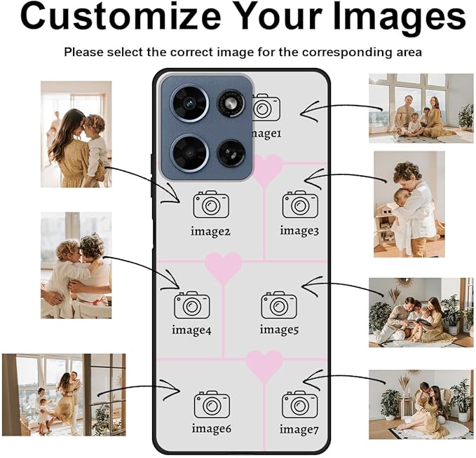 Personalized Photo Case for Motorola Moto G Play 2026 6.7 inch, Thin Slim Soft Rubber Black Phone Cover, Custom Picture Collage Pink Heart Cute Case for Women Girl, Gift for Birthday Anniversary