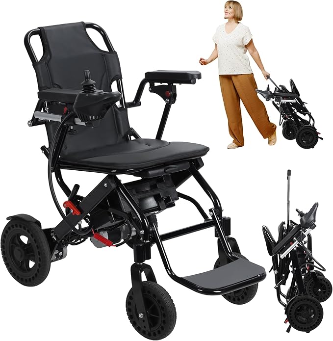 Electric Wheelchair for Adults, Portable Travel Motorized Wheelchair Lightweight Foldable Power Wheelchair with 500W Dual Motors 12 Mile Range with Compact Design for Elderly Disabled (Black)