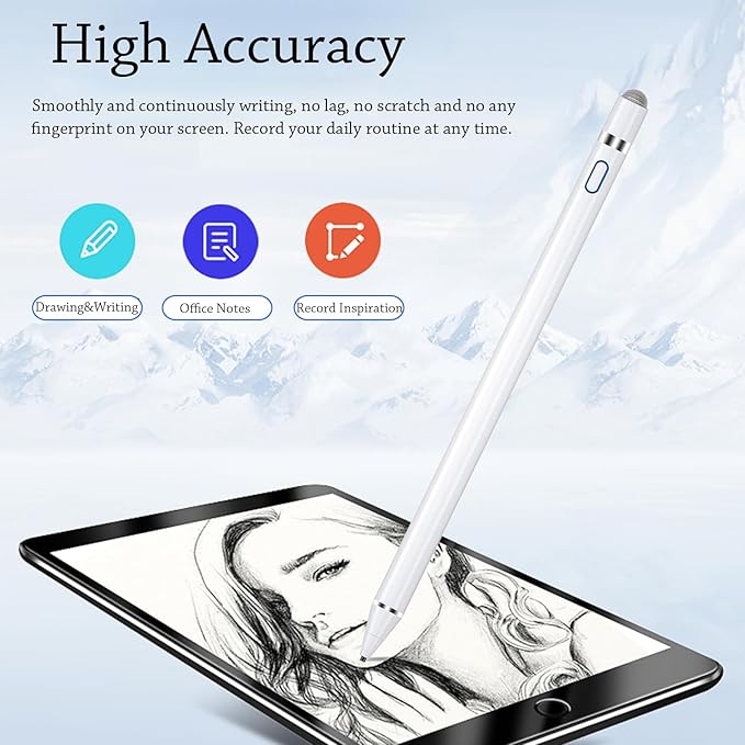 Stylus Pen for iPad, DOGAIN iPad Pencil for Touchscreen with Dual Touch Function, Active Digital Fine Point iPad Pen Compatible with iPad/iPhone/Samsung//iOS/Android/Nintendo switch 2 and More - White